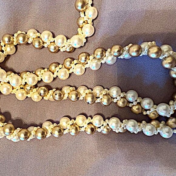 3 Vintage Ivory & Gold beaded 3 strand twisted tassel Christmas Garland - 8' ea - Picture 4 of 4